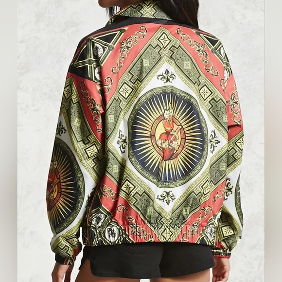 Forever 21 Black Orange Baroque Graphic Windbreaker - Small - Picture 3 of 8